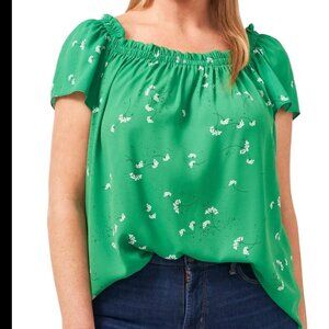 Cece Floral Green Floral square neck top Medium
